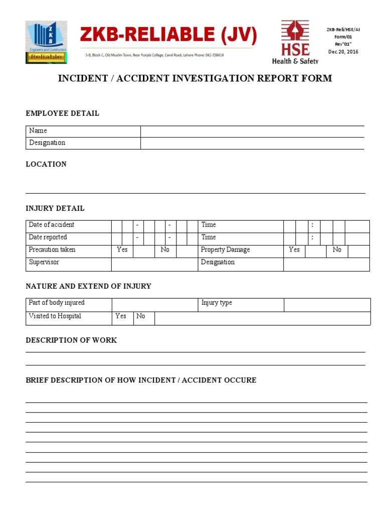 Accident Incident Form | PDF