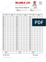 Daily Attendance Sheet For Month of Dec