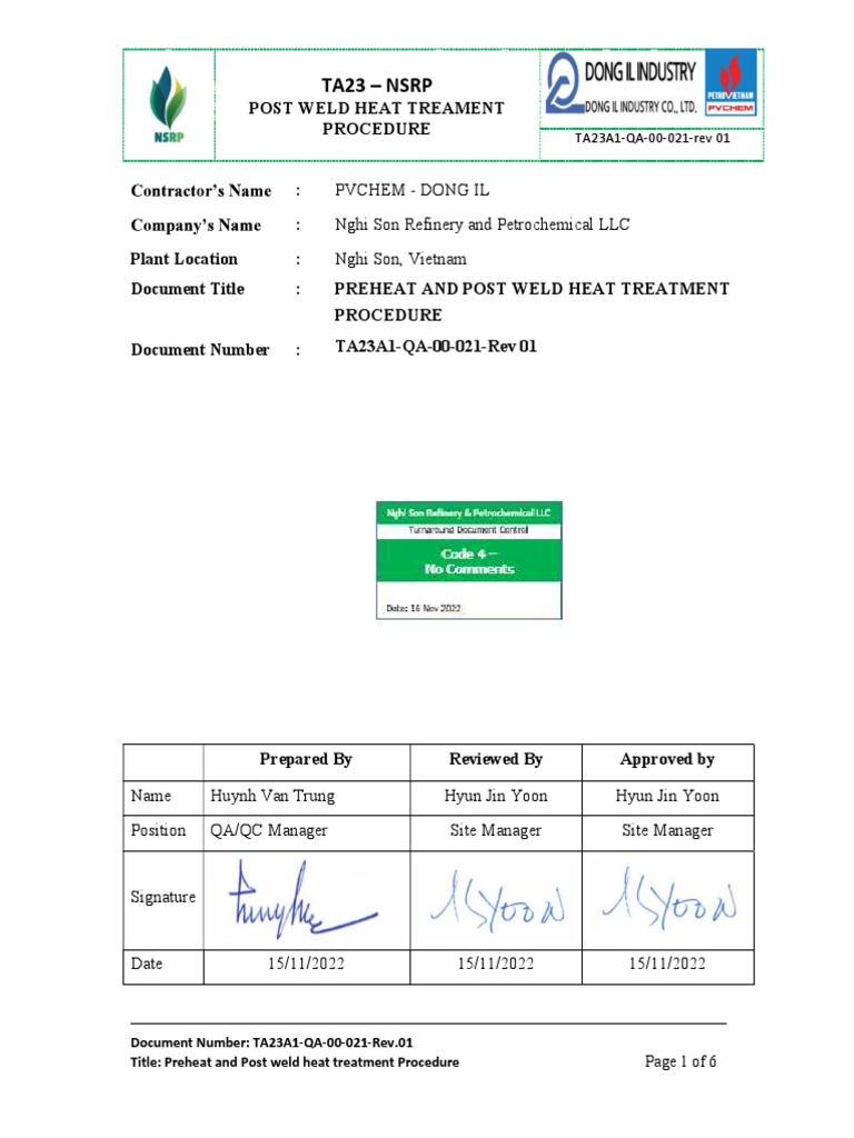 PWHT Procedure for TA23 NSRP | PDF | Technology & Engineering