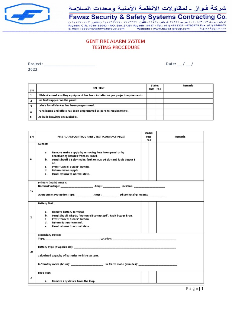 Fire Alarm System Testing Procedure | PDF | Electrical Engineering ...