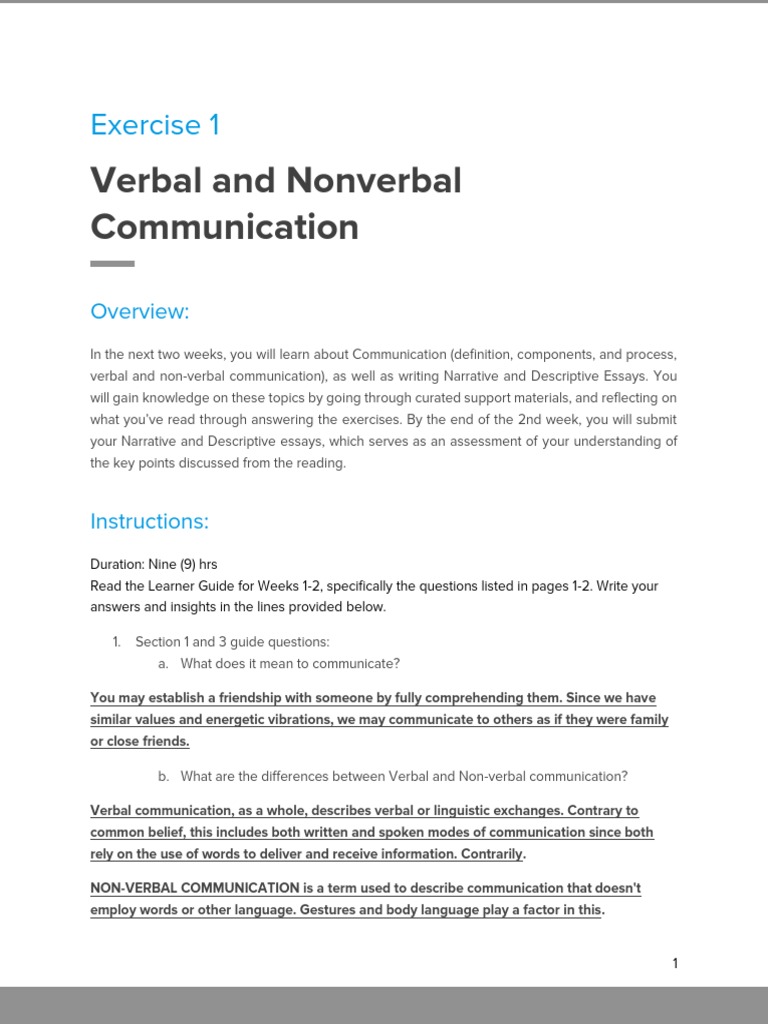 Verbal vs. Nonverbal Communication Guide | PDF | Communication ...