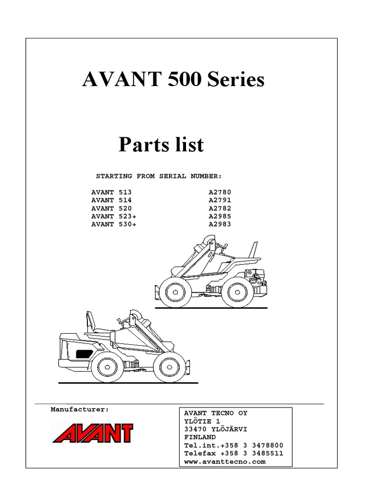 AVANT 500 Series Parts Catalog | PDF | Loader (Equipment) | Screw