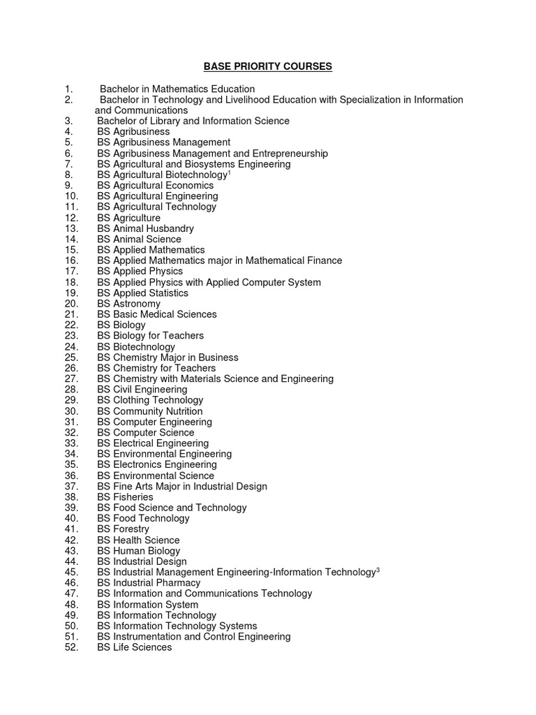 Priority Courses for STEM Majors | PDF | Bachelor Of Science | Engineering