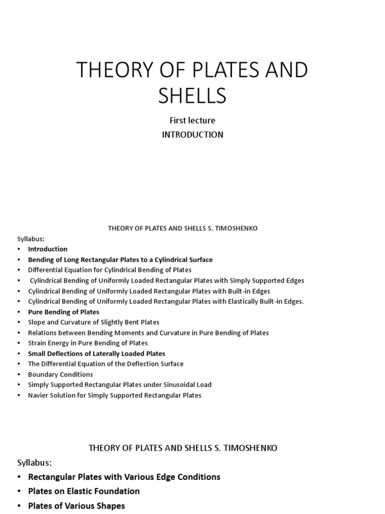 Timoshenko's Theory of Plates and Shells | PDF | Bending | Stress ...