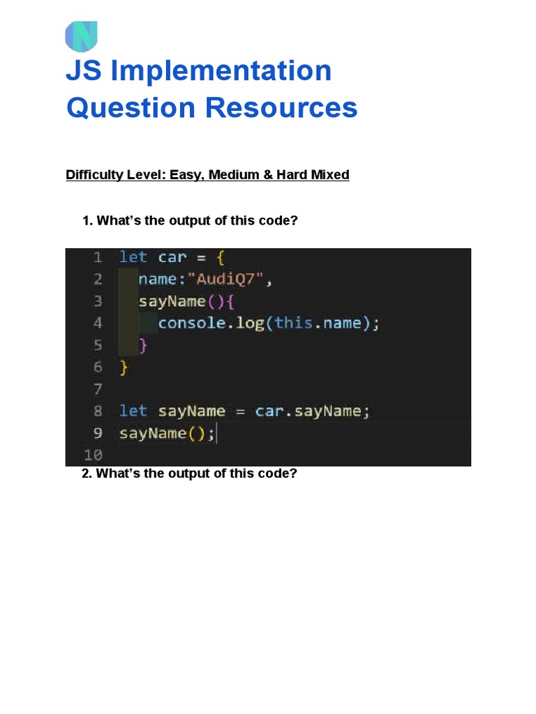 JS Implementation Question Resources | PDF | Constructor (Object ...