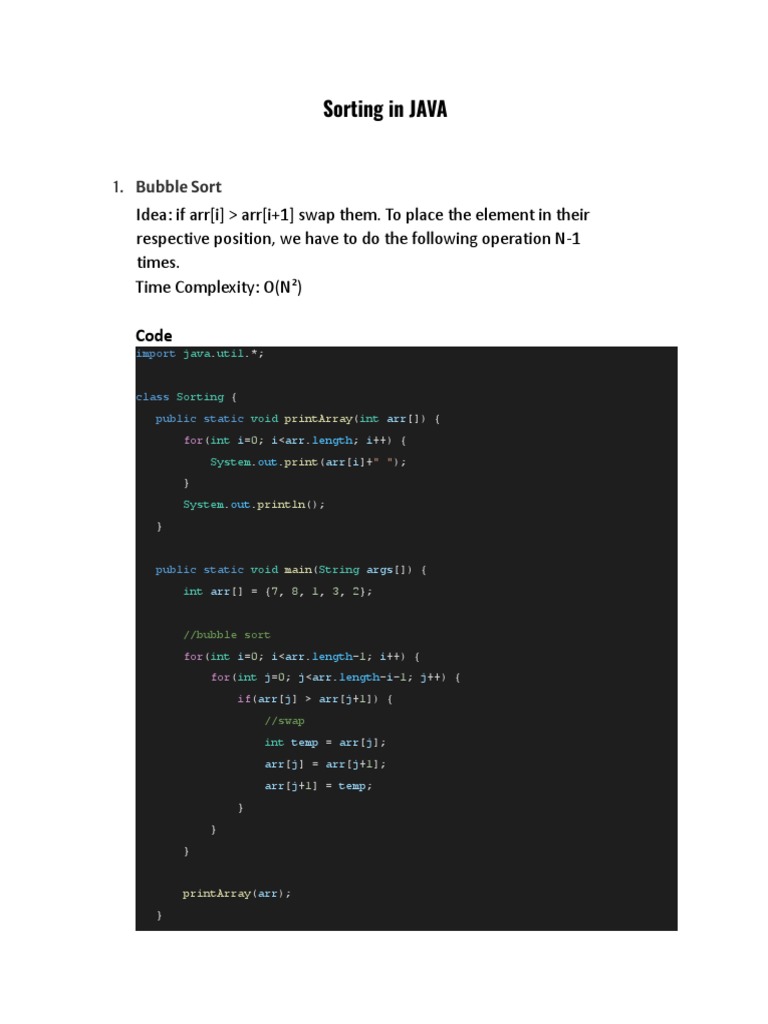 Sorting in Java - 3 Techniques | PDF | Applied Mathematics | Software ...