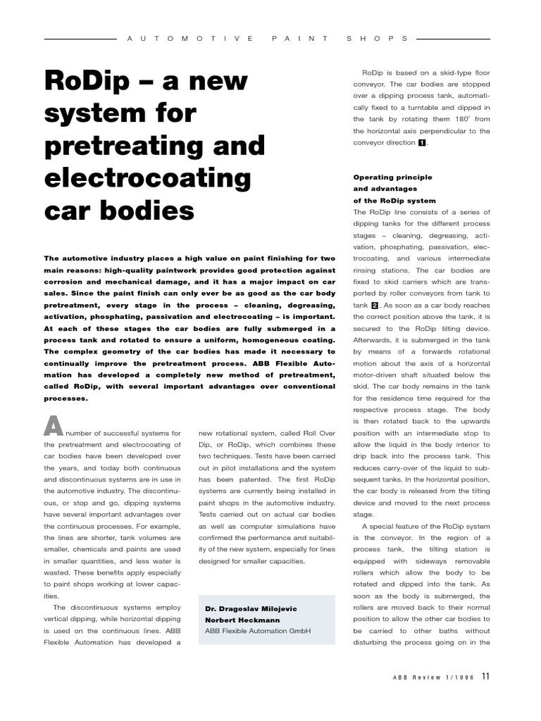 Rodip - A New System For Pretreating and Electrocoating Car Bodies ...