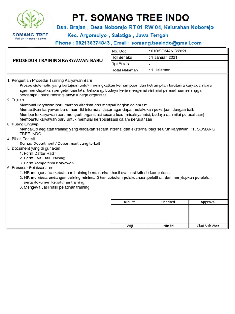 Prosedur Training Karyawan Baru Pdf
