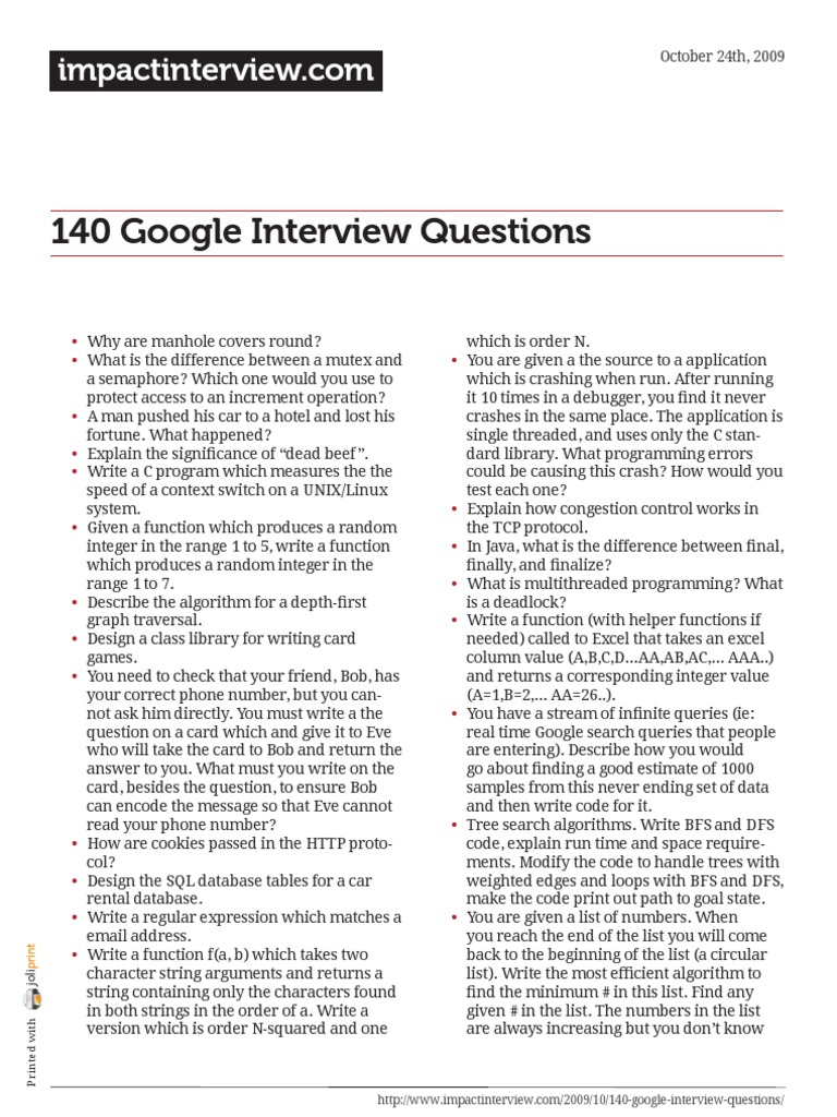 140 Essential Google Interview Questions | PDF | String (Computer ...