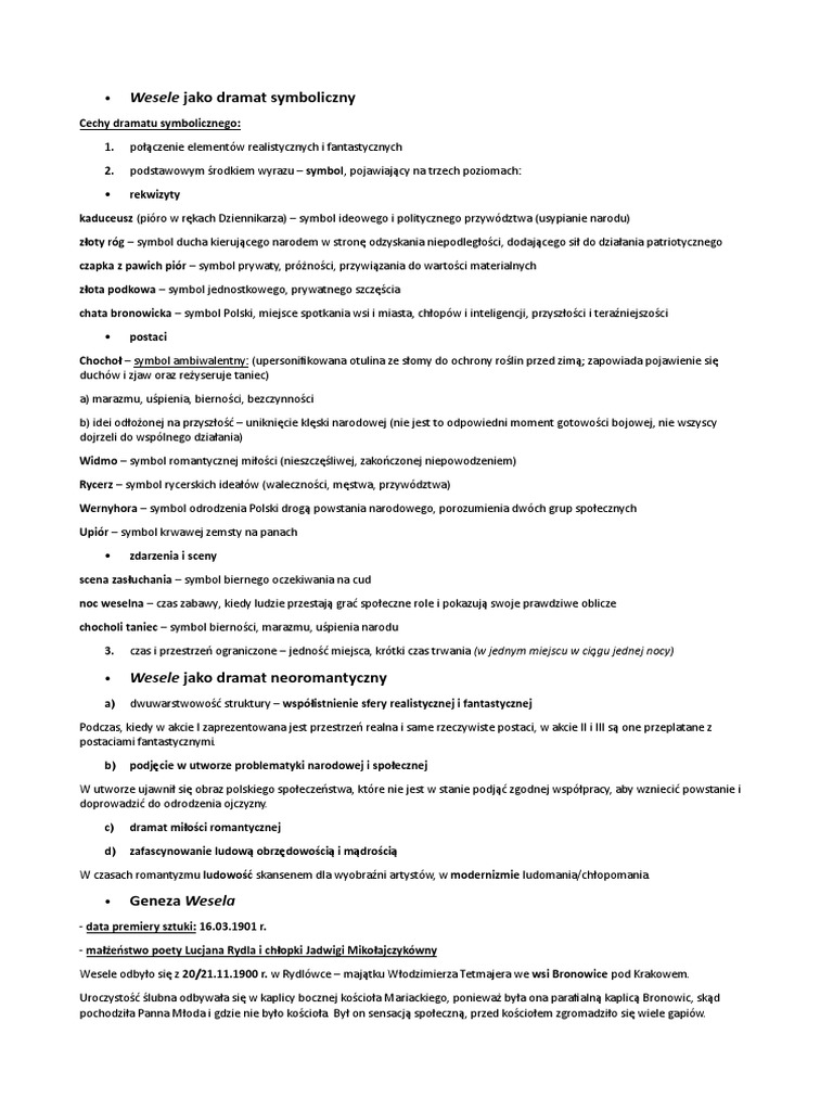 Wesele Sprawdzian PDF