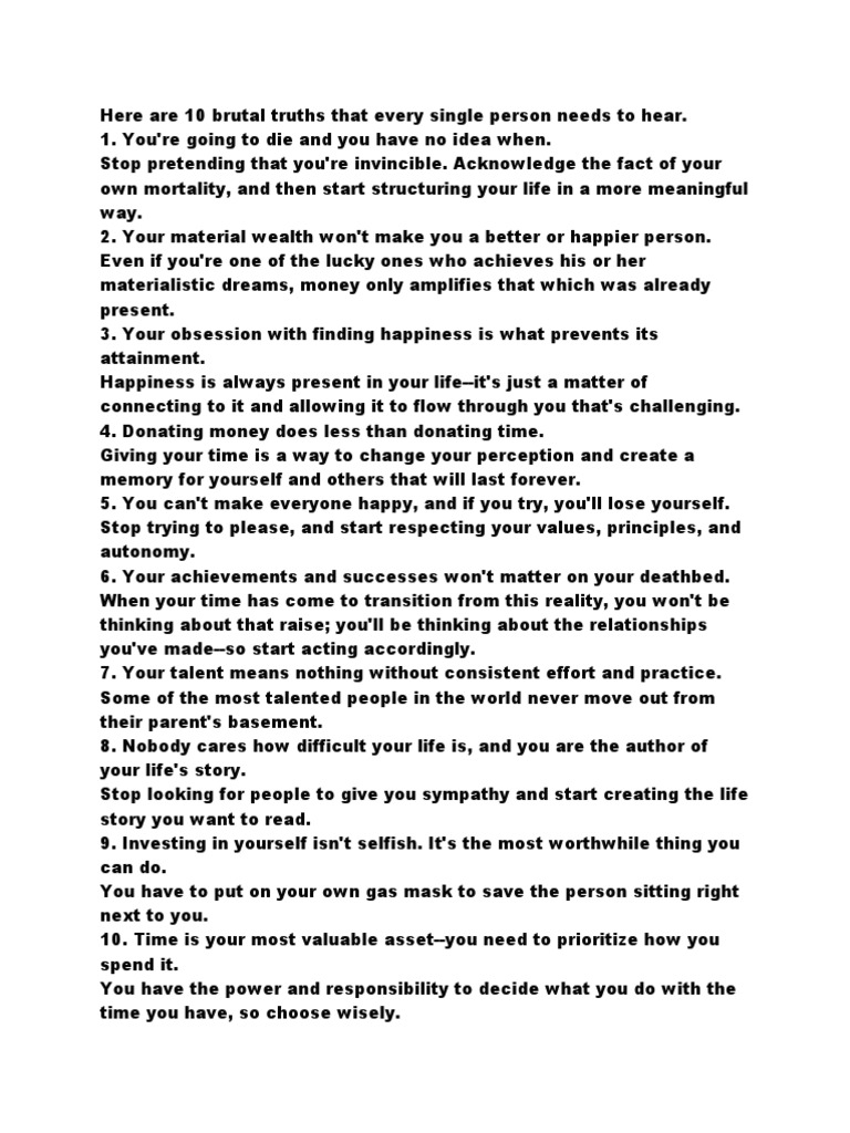 10 Brutal Truths To Improve Your Life Pdf