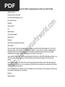 Offer Appointment Letter Format For CEO