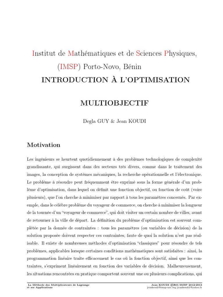 Cours Op Tim Multi | PDF | Optimisation mathématique | Analyse mathématique