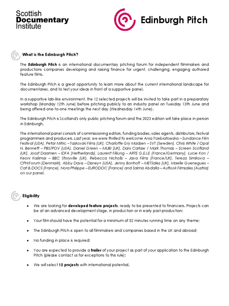 Edinburgh Pitch Guidelines Information 2023 | PDF