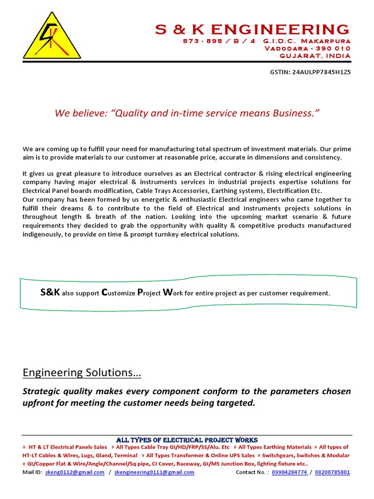 S&K Engineering Electrical Solutions | PDF | Wire | Machining
