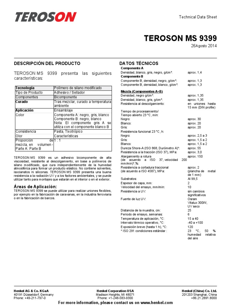 TEROSON MS 9399-ES Ficha Técnica | PDF