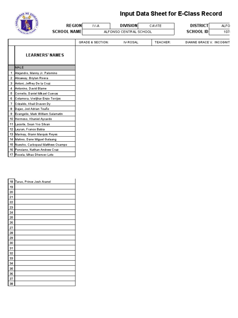E-Class Record for Grade IV-Rosal | PDF