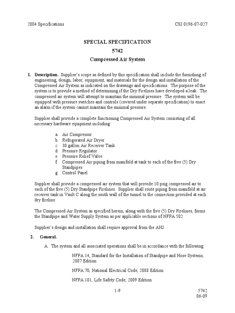 Compressed Air System Specifications | PDF | Home & Garden | Technology ...