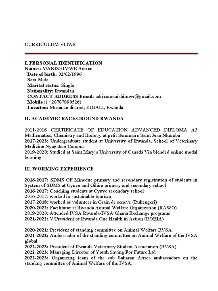 Manishimwe CV | PDF | Rwanda