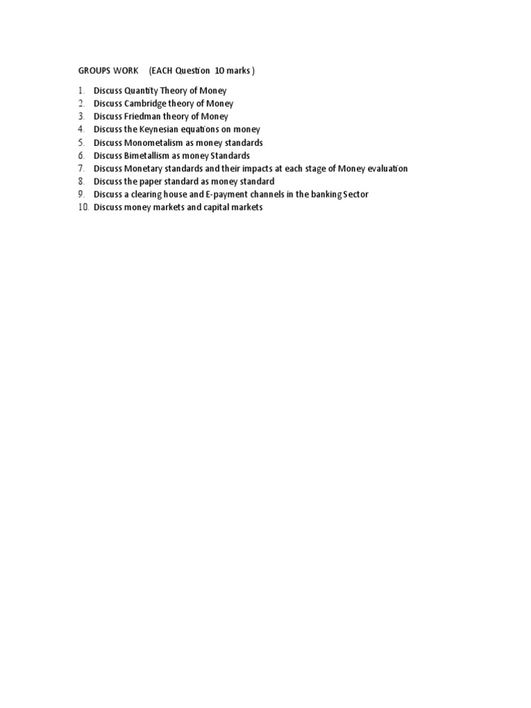 Money and Banking Assignment PDF