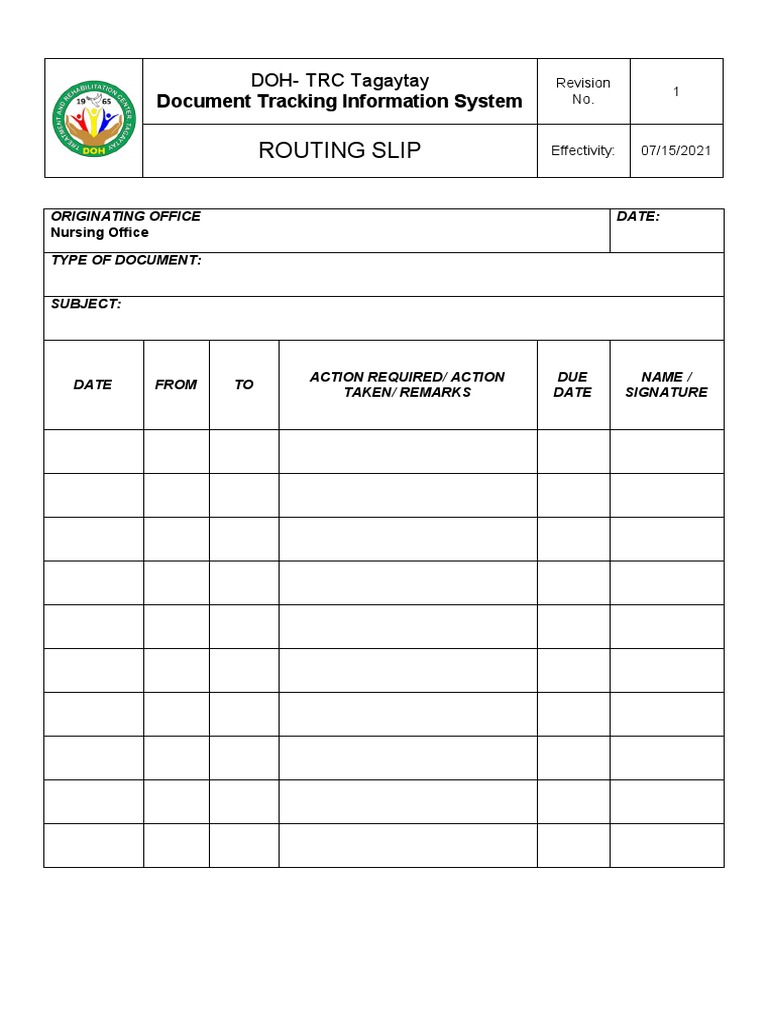 DOH-TRC Tagaytay Document Routing | PDF | Finance & Money Management