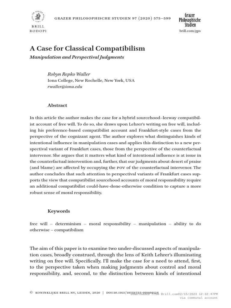 A Case For Classical Compatibilism PDF Free Will Metaphysics Of Mind