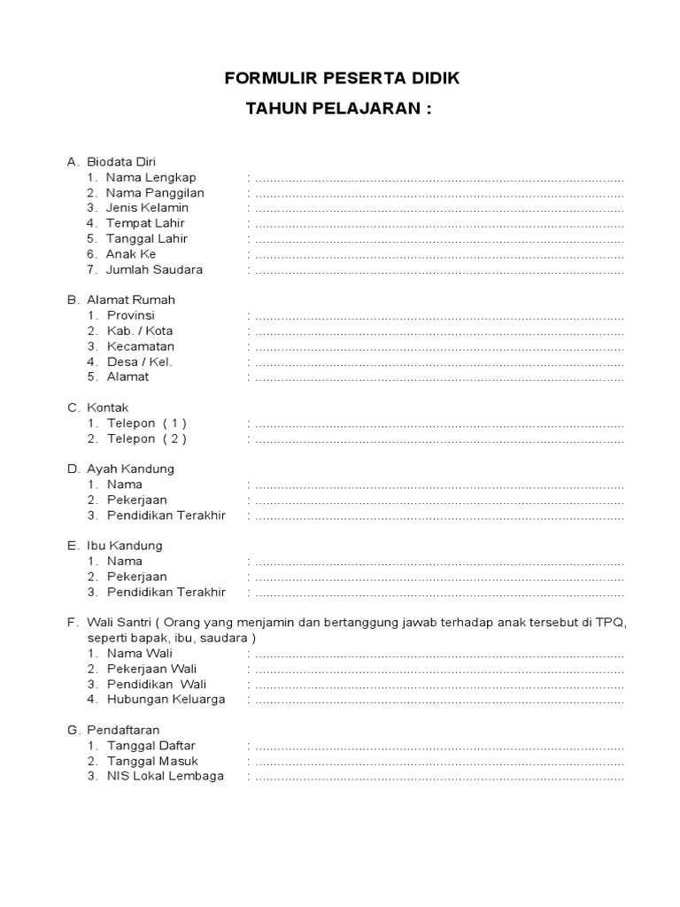 Formulir Peserta Didik Mi Sulfa Pdf