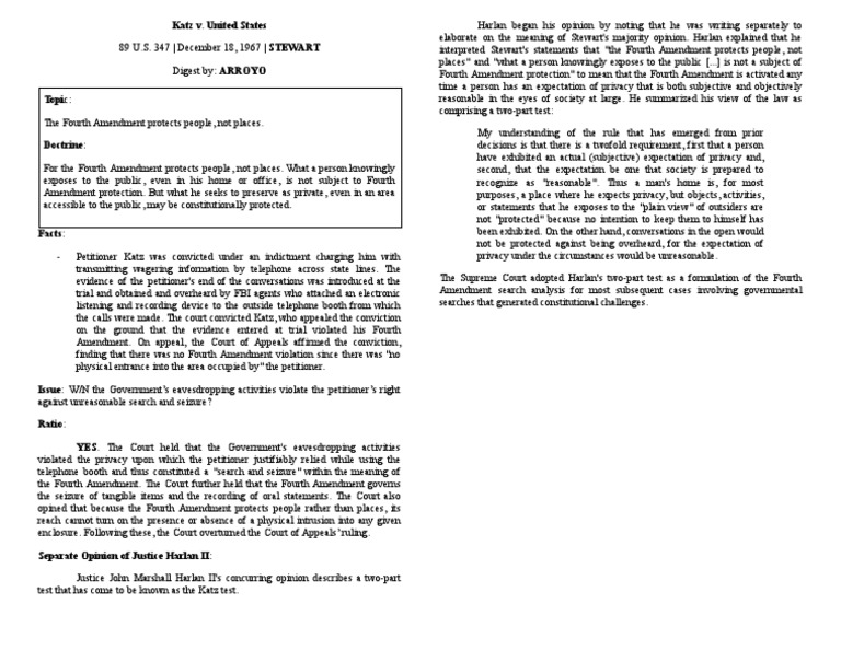 Katz v. U.S., 389 U.S. 347 (1967) PDF Katz V. United States