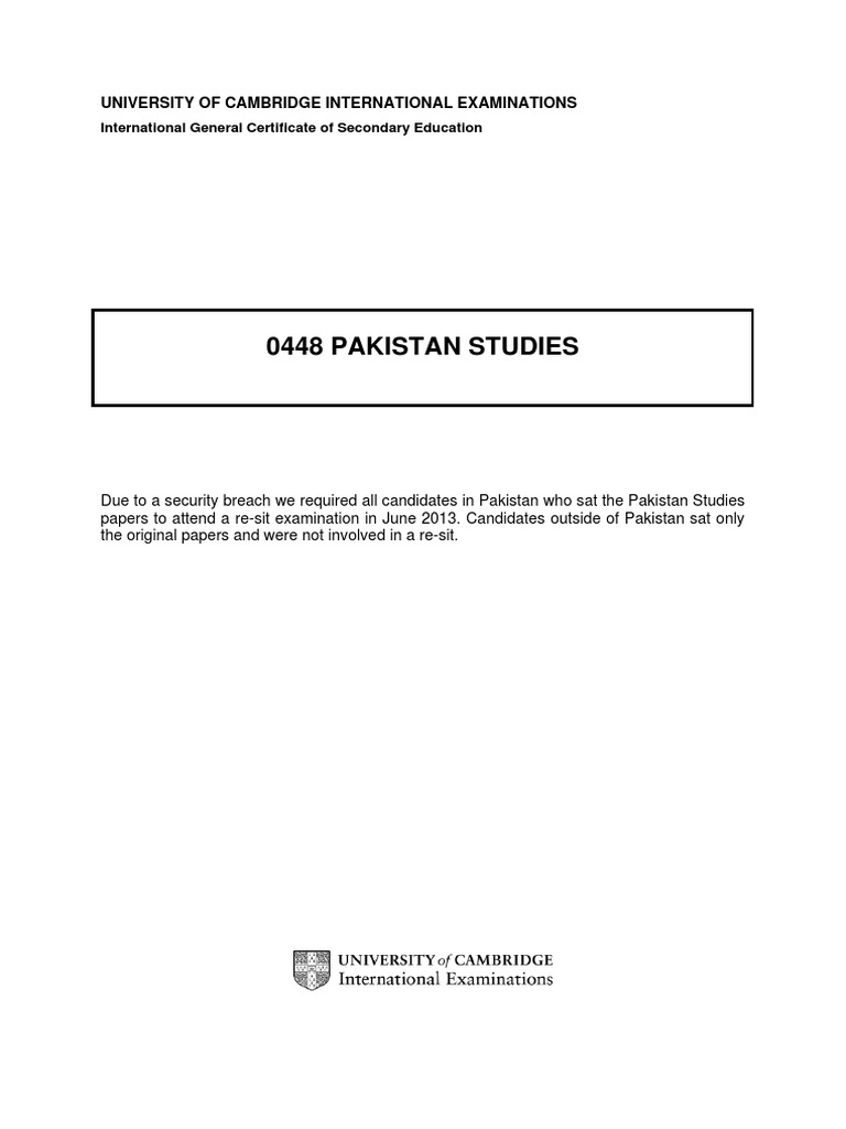 0448 Pakistan Studies University Of Cambridge International