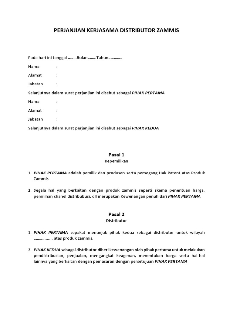 Perjanjian Distributor Zammis | PDF | Griya & Taman