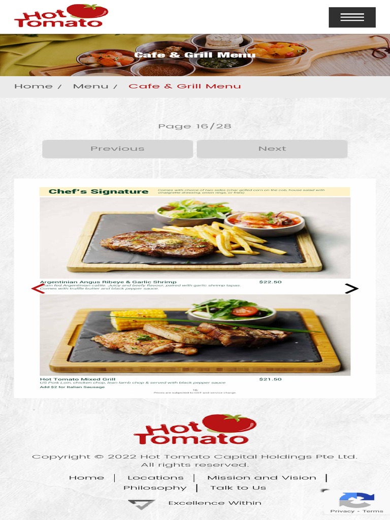 Cafe & Grill Menu Hot Tomato Singapore Restaurant PDF