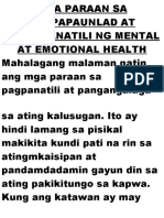 Mga Paraan Sa Pagpapaunlad at Pagpapanatili NG Mental at Emotional Health