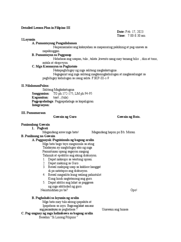 Detailed LP in Filipino 3 PDF