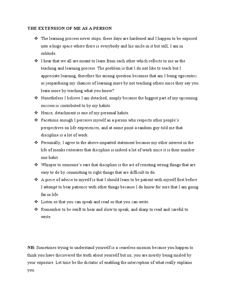 The Extension of Me As A Person PDF Thought Feeling