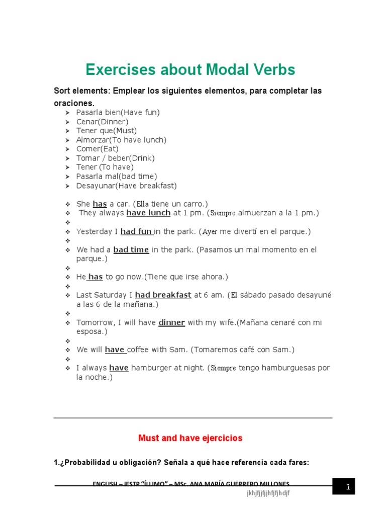 Ejercicios de Verbos Modales | PDF