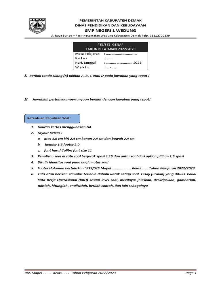 Format Soal PTS-STS Genap TP 22-23 | PDF | Karier & Perkembangan