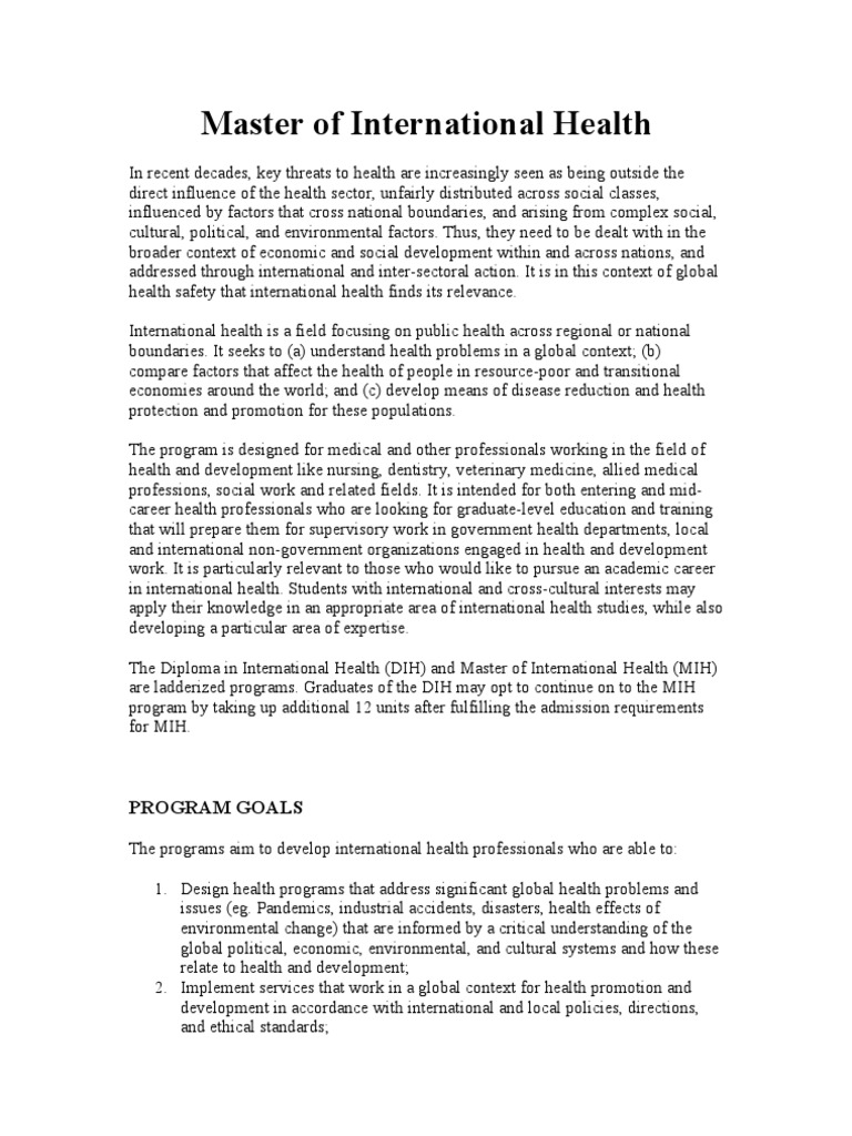Master of International Health Program Overview | PDF | Health ...