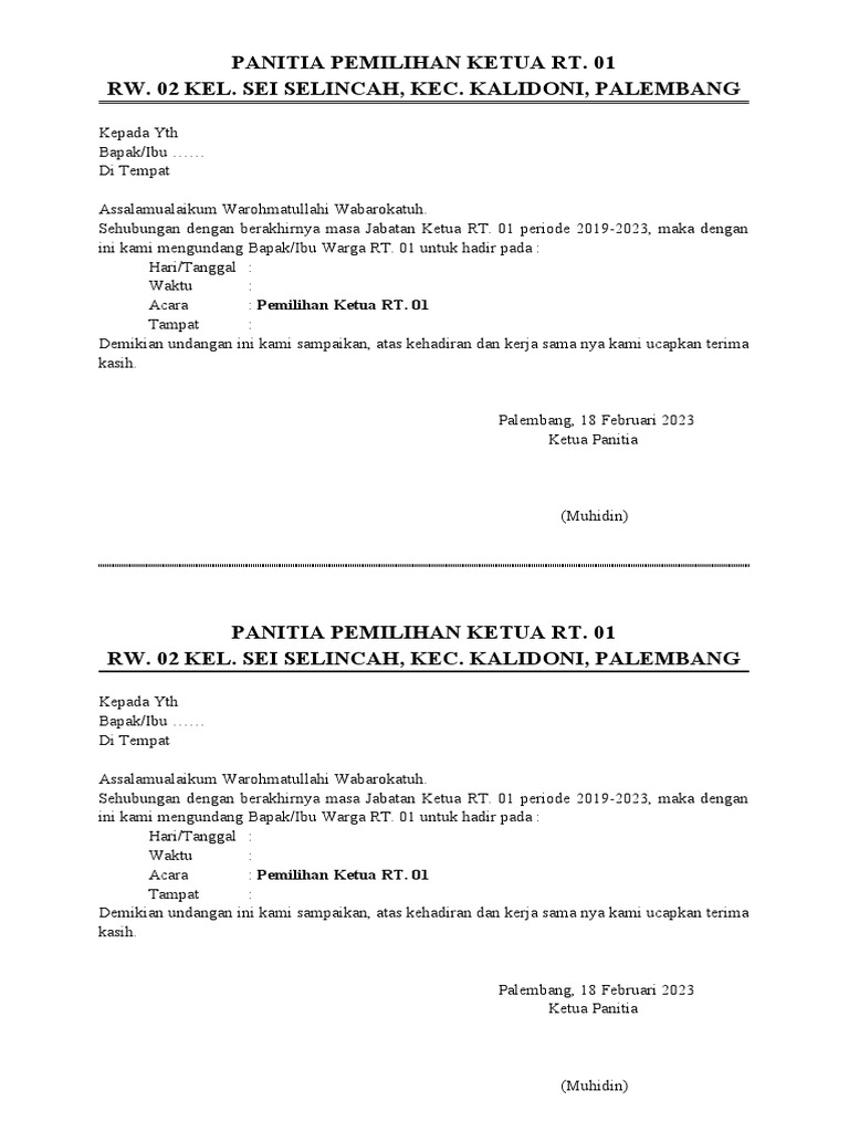 Panitia Pemilihan Ketua RT | PDF