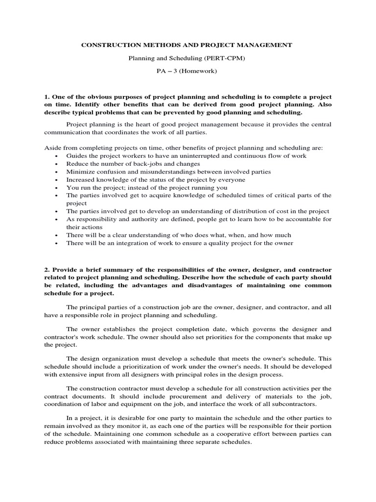 Planning and Scheduling (PERT-CPM) | PDF | Project Management | Business