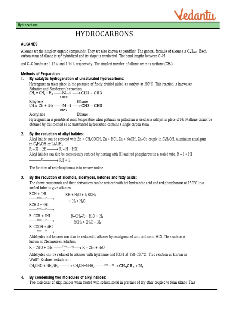 Class 11 Hydrocarbons Notes PDF | PDF | Alkene | Alkane
