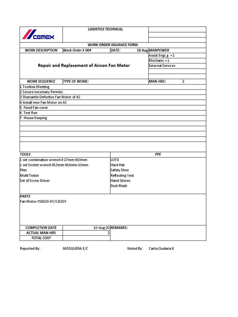 Bacolod AC Fan Motor Replacement PDF Personal Protective Equipment