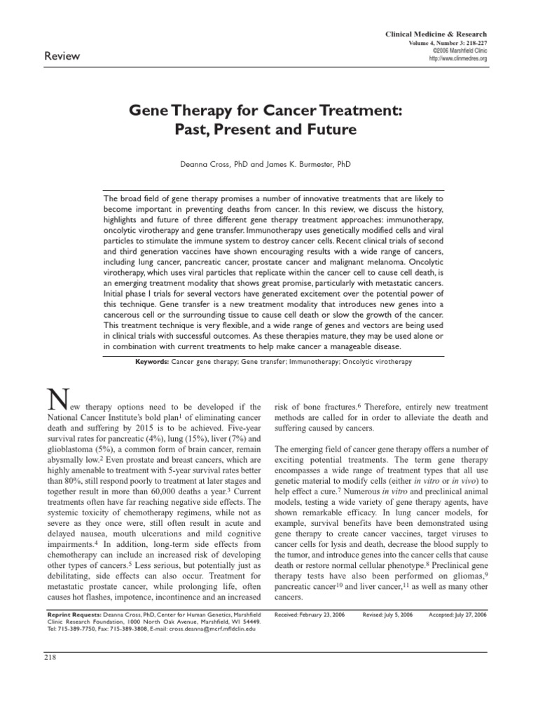 Gene Therapy For Cancer Treatment Past Present Future | PDF | Viral ...
