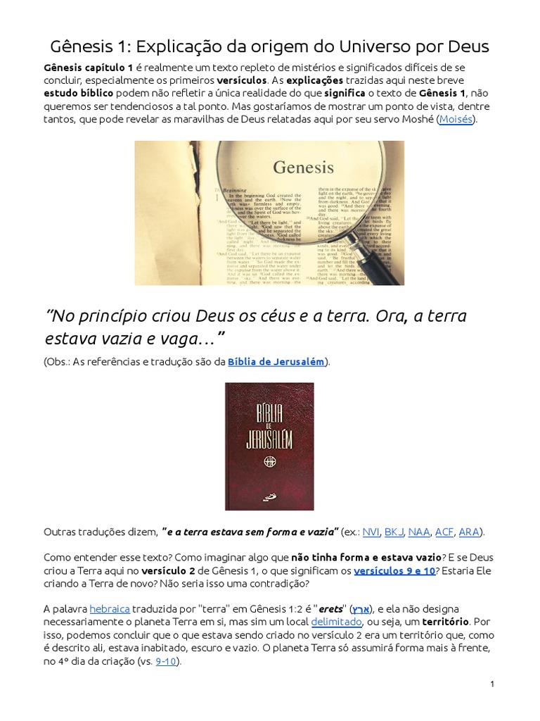 Gênesis 1 - Explicação Da Origem Do Universo Por Deus | PDF | Via ...