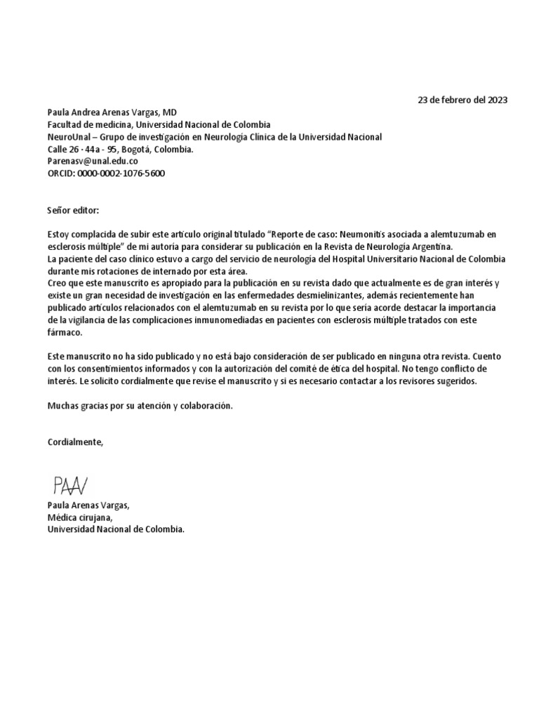 AJE Journal Cover Letter Template Spanish PDF