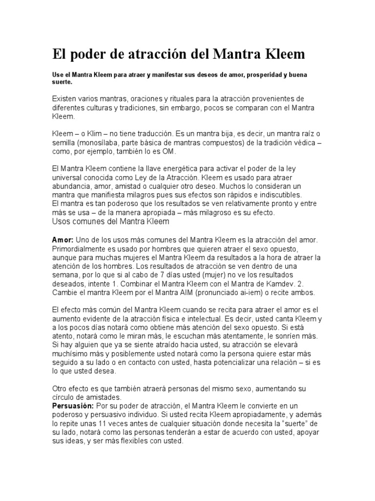 Mantra Kleem: Atrae Amor y Abundancia | PDF | Amor | Mantra