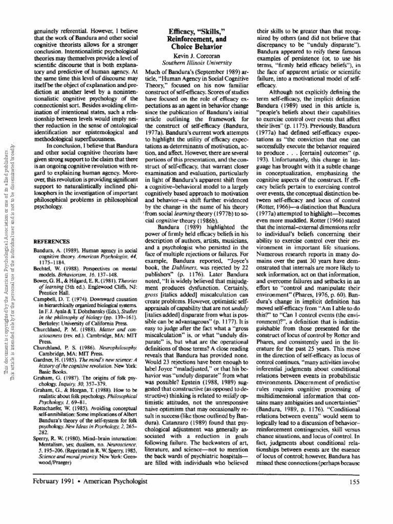 Choice Behavior Pdf Self Efficacy Psychology