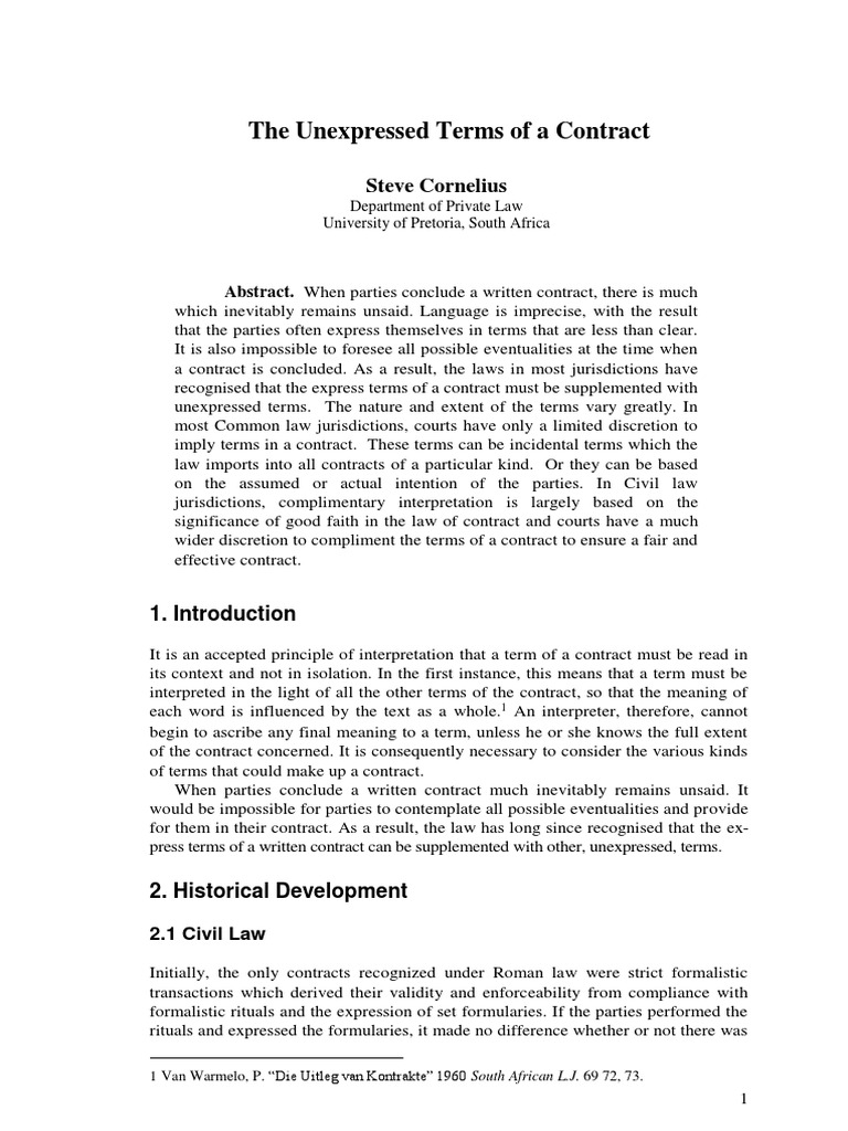 Unexpressed Terms in Contracts Explained | PDF | Contractual Term ...