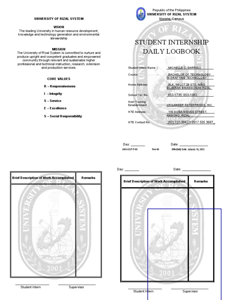 Student Intern Daily Logbook 1 2 | PDF | Economies