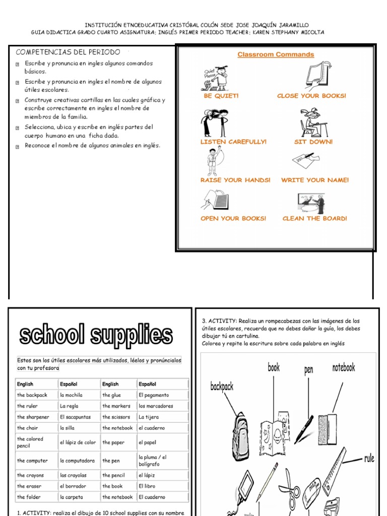Guia de Ingles Grado 4 - Primer Periodo | PDF