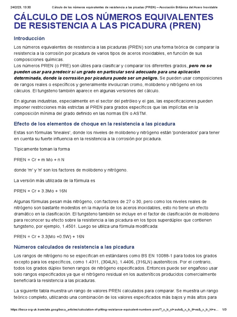 Cálculo del PREN en Acero Inoxidable | PDF | Acero inoxidable | Molibdeno